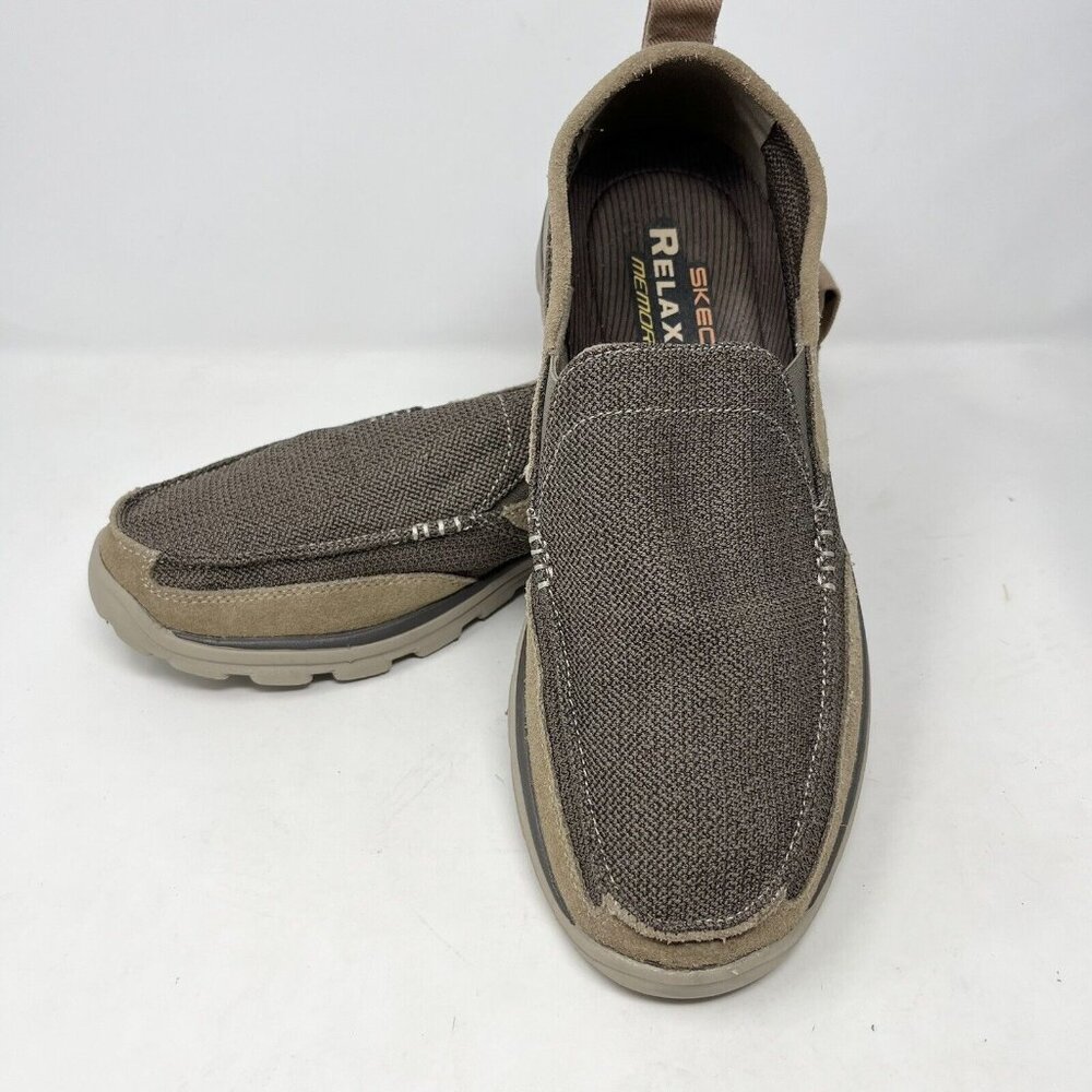 Skechers Mens Milford Fabric Leather 64365 Brown Slip On‎ Size 11.5